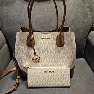 Michael Kors Handbag and wallet in vanilla monogram.